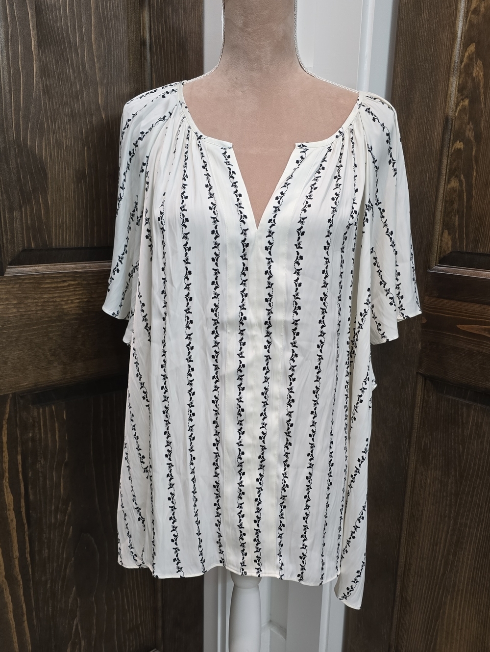 Lane Bryant Cream Blouse with Black Vine Stripes